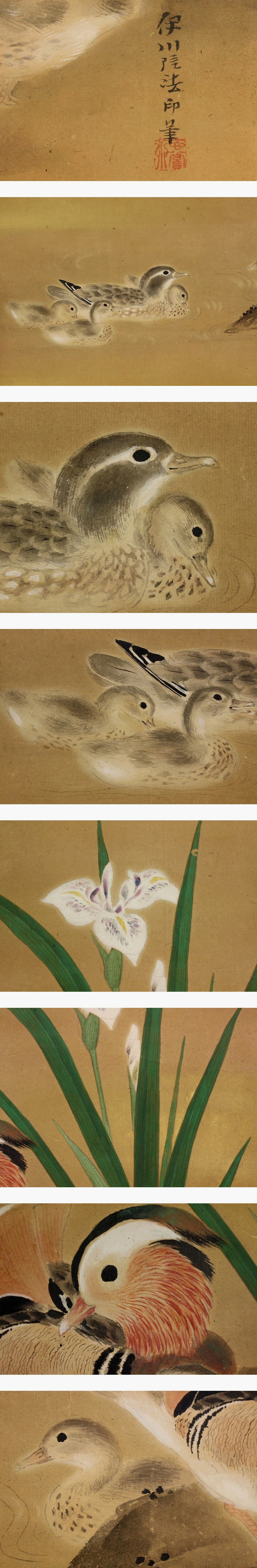 真作】狩野伊川院【花鳥図】◇紙本◇合箱◇掛軸 x09194｜ホビー